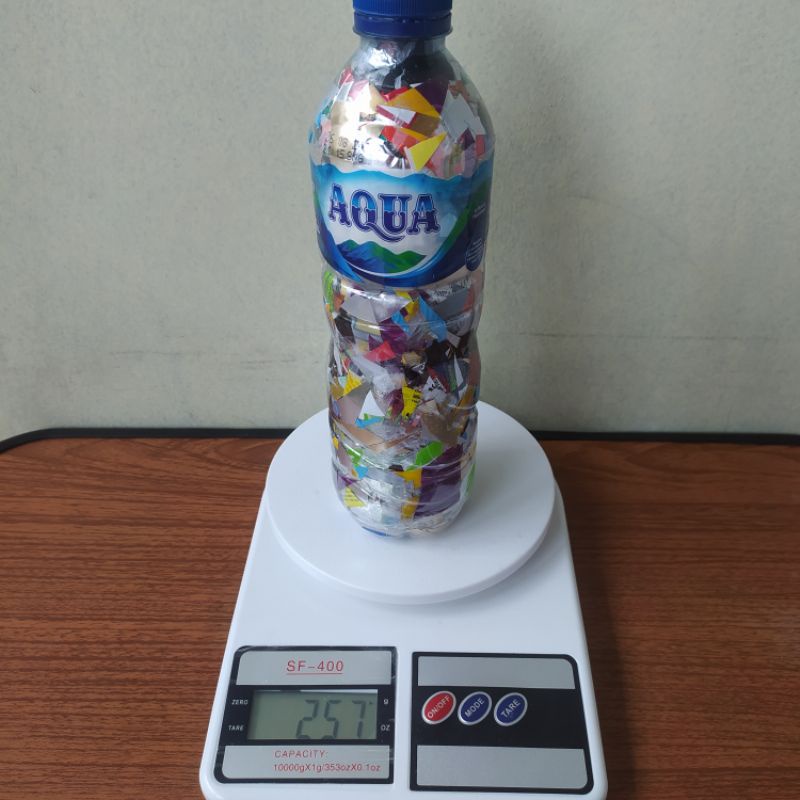 Ecobrick botol AQUA 600ml (250 gram)
