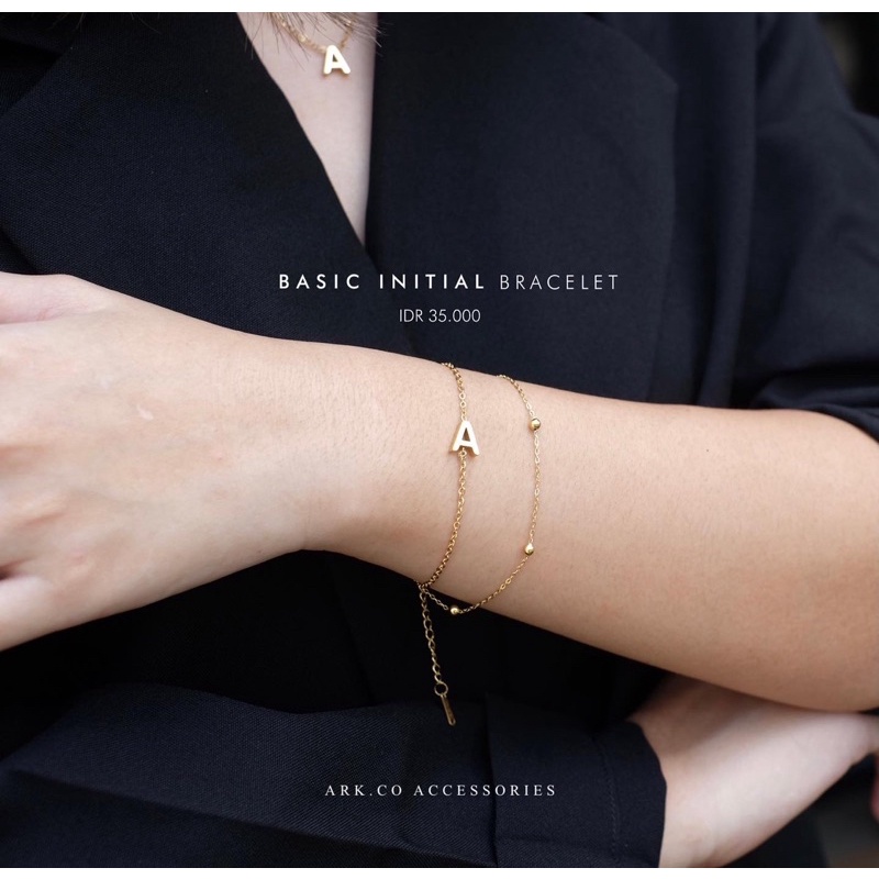 Ark.co - BASIC INITIAL BRACELET Gold &amp; Silver alphabet gelang tangan huruf inisial stainless steel anti karat