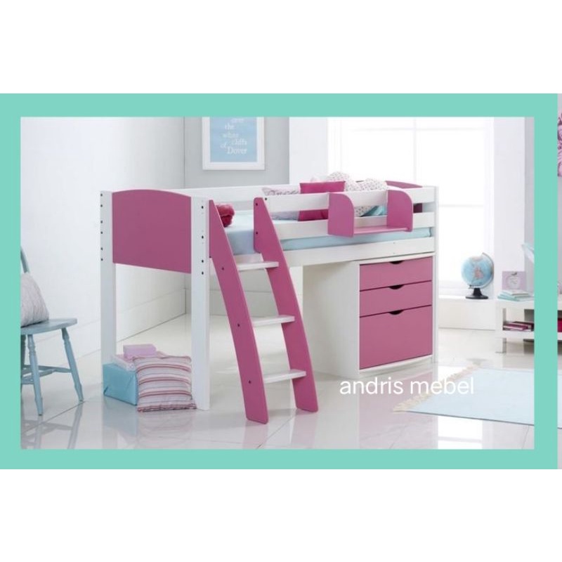 tempat tidur tingkat meja belajar