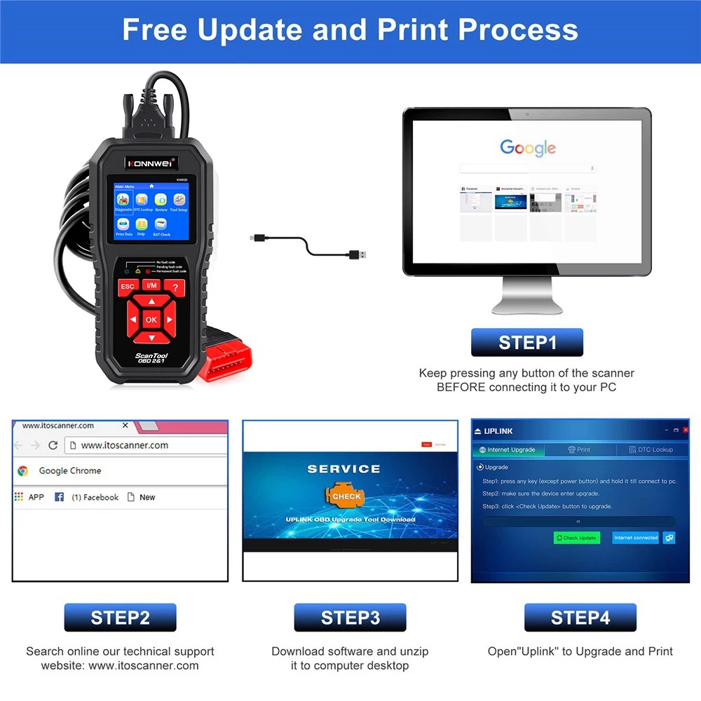 KONNWEI KW850 OBD2 Car Diagnostic Scanner Tools Auto Diagnostic Tool Check Engine Automotive Car Scanner Code Reader Black