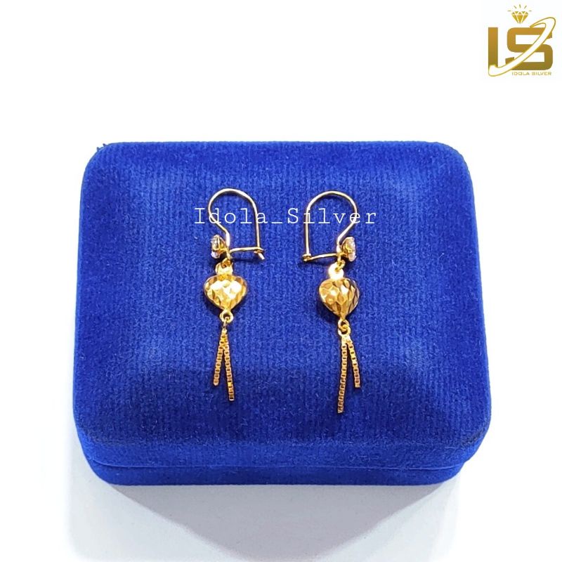 ANTING PERAK ASLI 925 SILVER LAPIS EMAS MODEL AGOGO LOVE UKIRAN ITALI DOUBLE - PERHIASAN PERAK