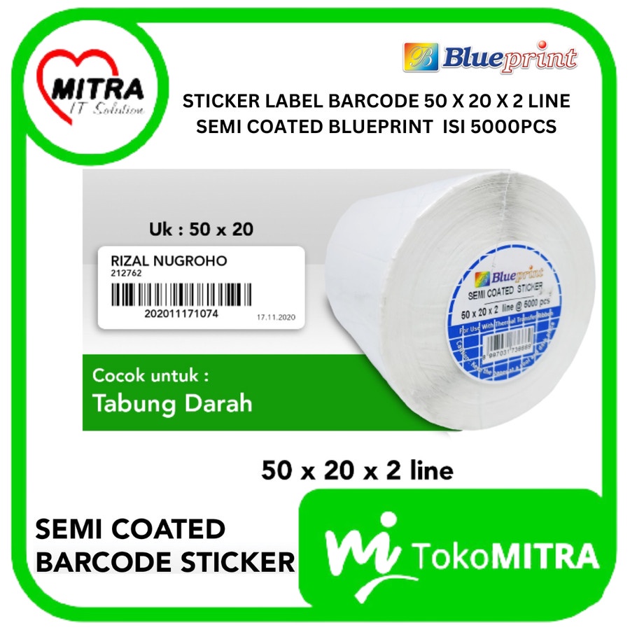 

STIKER LABEL BARCODE 50X20X2 LINE SEMI COATED BLUEPRINT ISI 5000Pcs