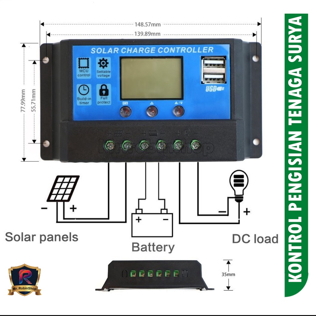 Solar Charge Controller LCD LED Display Solar PWM 12V/24V 10A 20A 30A USB Panel Surya Charge