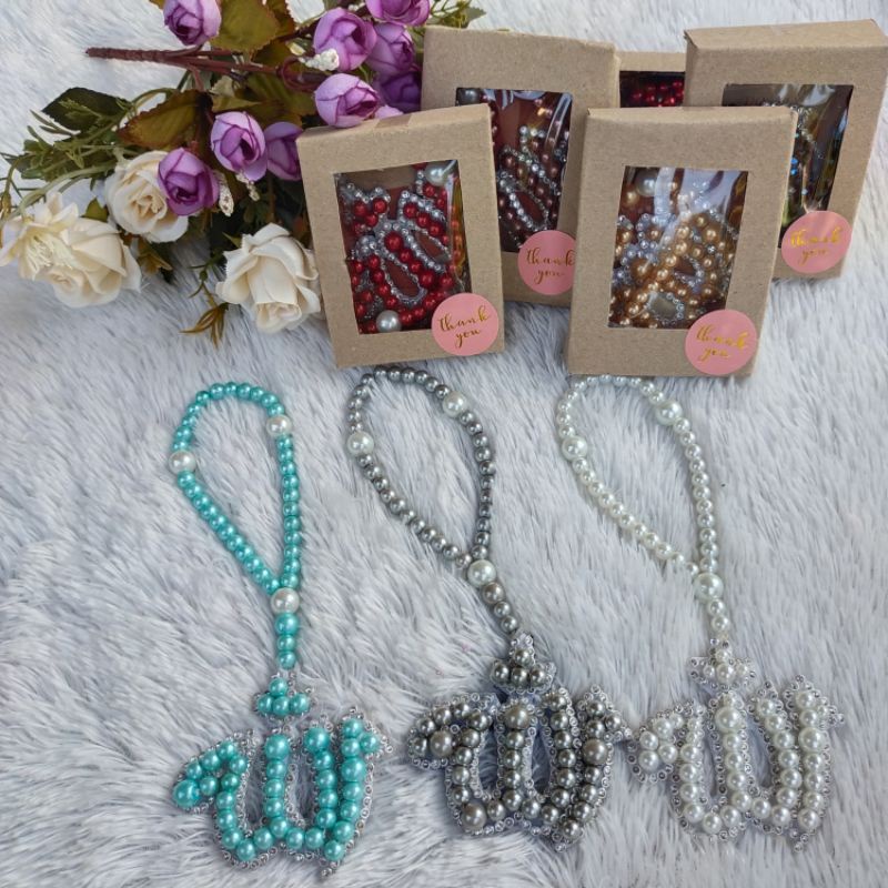 Tasbih mutiara bisa juga untuk gantungan mobil liontin Allah handmade