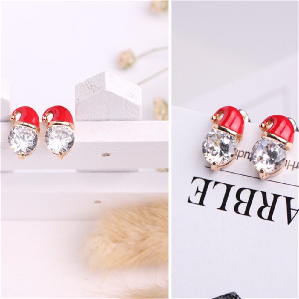 Anting Desain Topi Snowman Aksen Zirkon Untuk Hadiah Natal