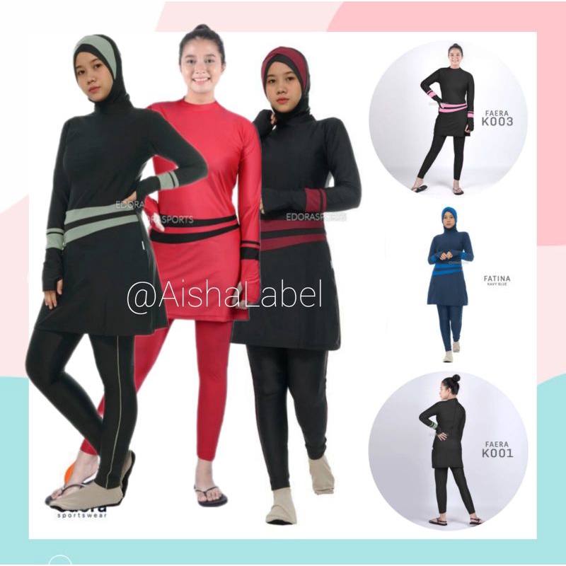 Baju Renang Wanita Edora Slimfit Faera Hijab Renang Turban