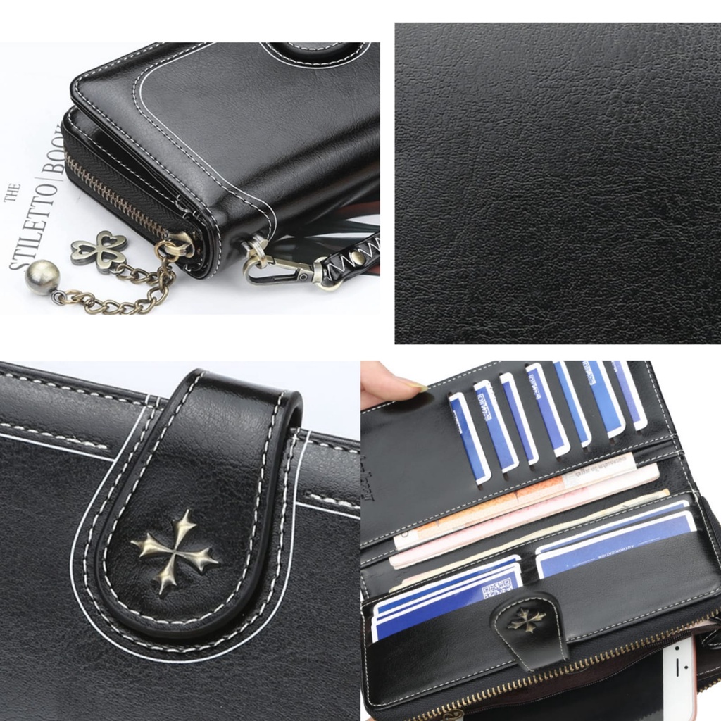 DOMPET PANJANG WANITA BAELLERRY KULIT HITAM DOVENA RESLETING WA593B5 IMPORT  PREMIUM KARTU UANG KOIN TALI PENDEK REMAJA KEKINIAN BRANDED KOREA BATAM