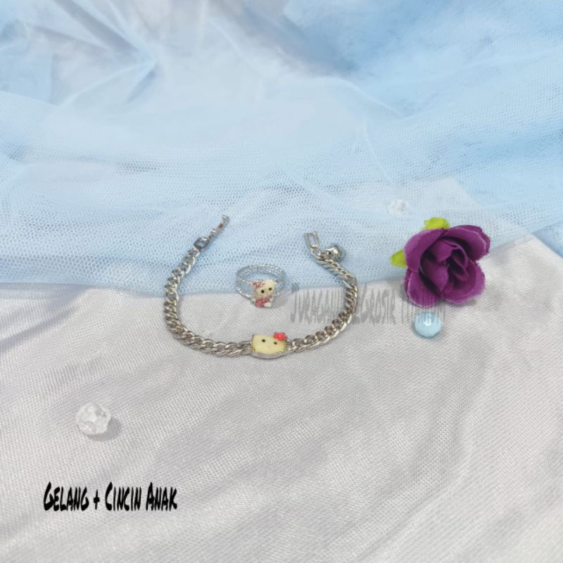 GELANG+CINCIN ANAK SILVER KARAKTER MEWAH ANTI KARAT&amp;ANTI LUNTUR
