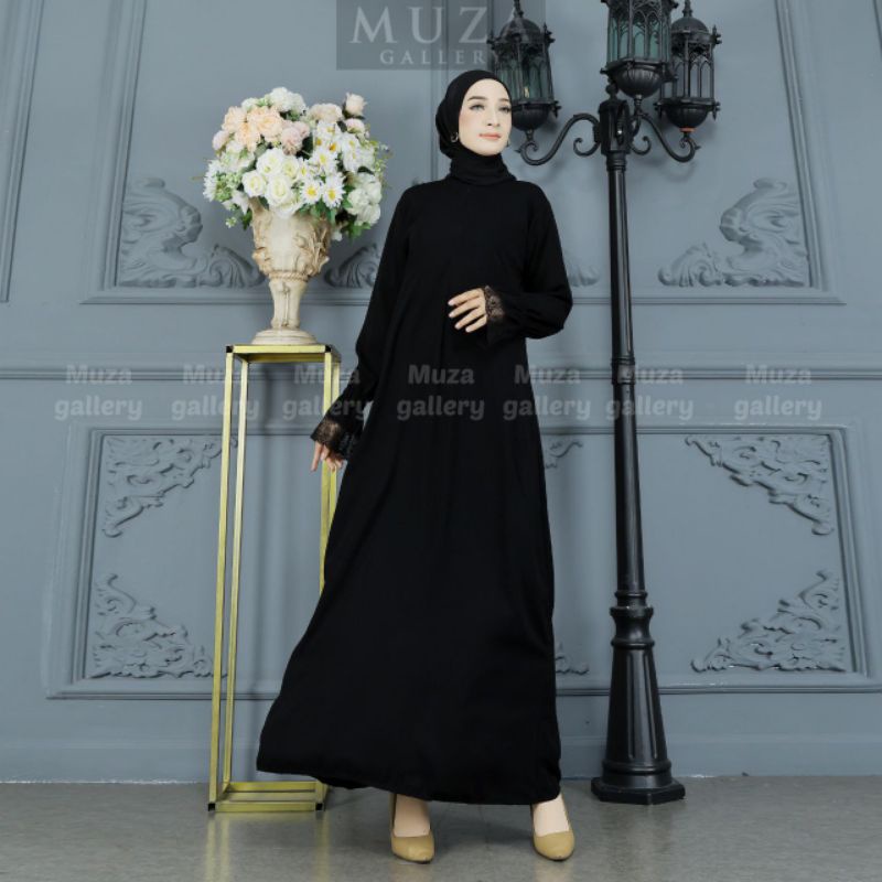 MUZA ABAYA HITAM LIANA KOMBINASI BRUKAT (BUSUI)