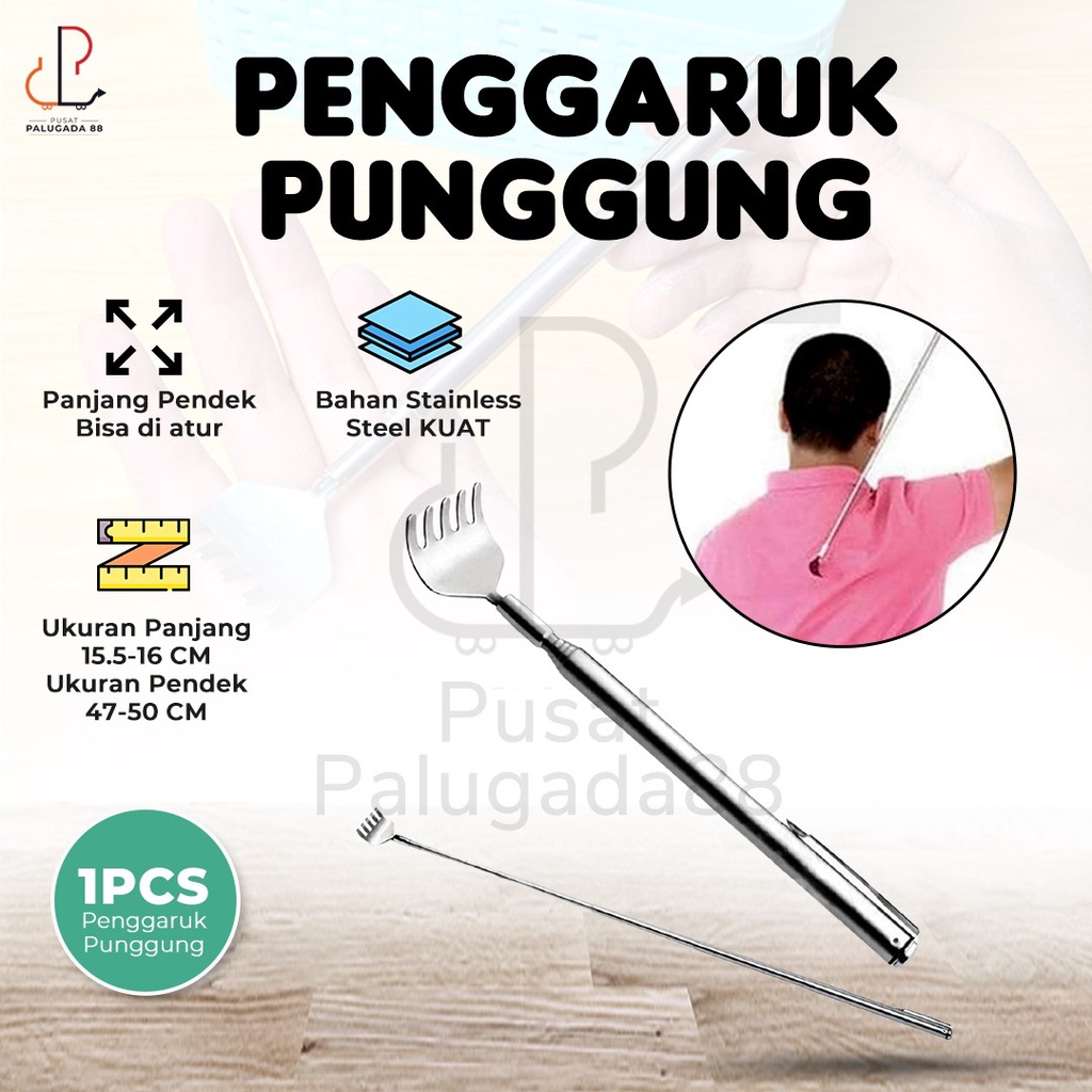 Alat Penggaruk Punggung Stainless Steel Scratch Scratching Itch Back Garuk Telescopic Tongkat Garukan Panjang KUAT