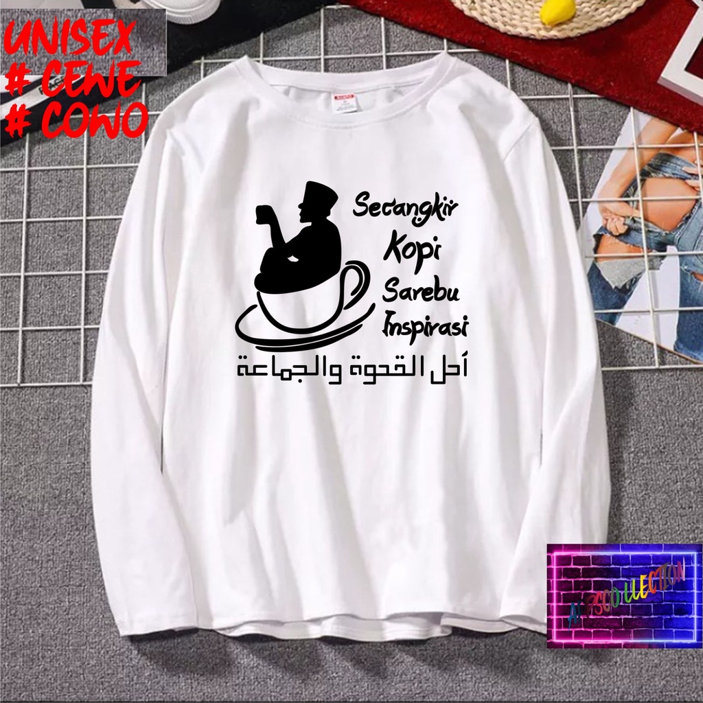 COD/ KAOS SANTRI SECANGKIR KOPI SEREBU/KAOS TULISAN/KAOS SANTRI KEKINIAN/KAOS DAKWAH/KAOS ISLAM/SANTRIWATI/KAOS HITS 2022/KAOS BERGAMBAR KAOS EKSPRESI KAOS PRIA TSHIRT WANITA Santai Crew Neck V-Neck Slim-fitting Polos Setrip Hitam Putih Crew Neck