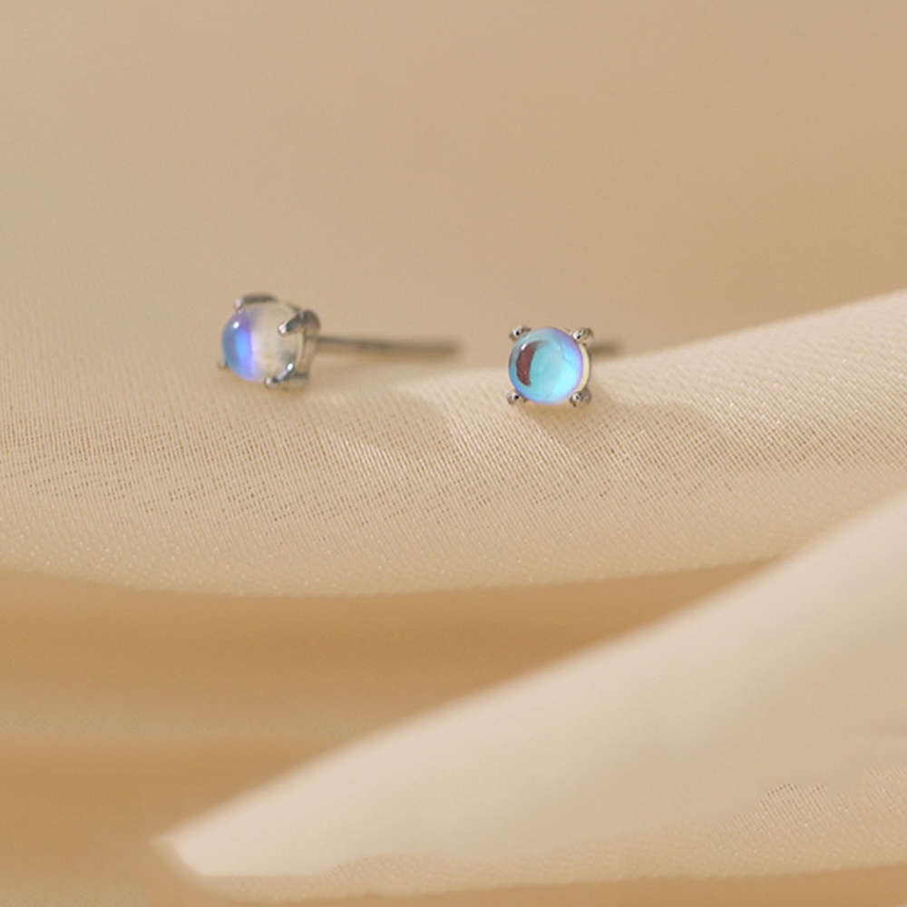 Anting Stud Mini Bentuk Bulat Geometris Moonstone Untuk Wanita