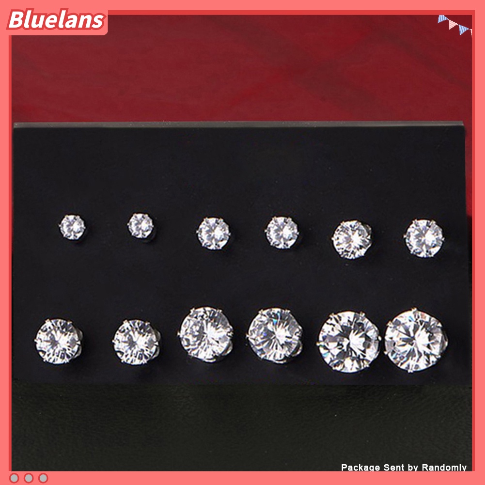 Bluelans 6Pairs Women Jewelry Round Cubic Zirconia CZ Crown Ear Stud Earrings Xmas Gift