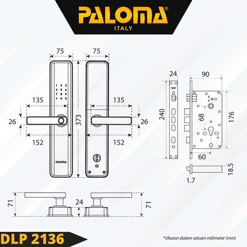 PALOMA DLP 2136 No App Smart Digital Lock Kunci Pintu Door Handle Home