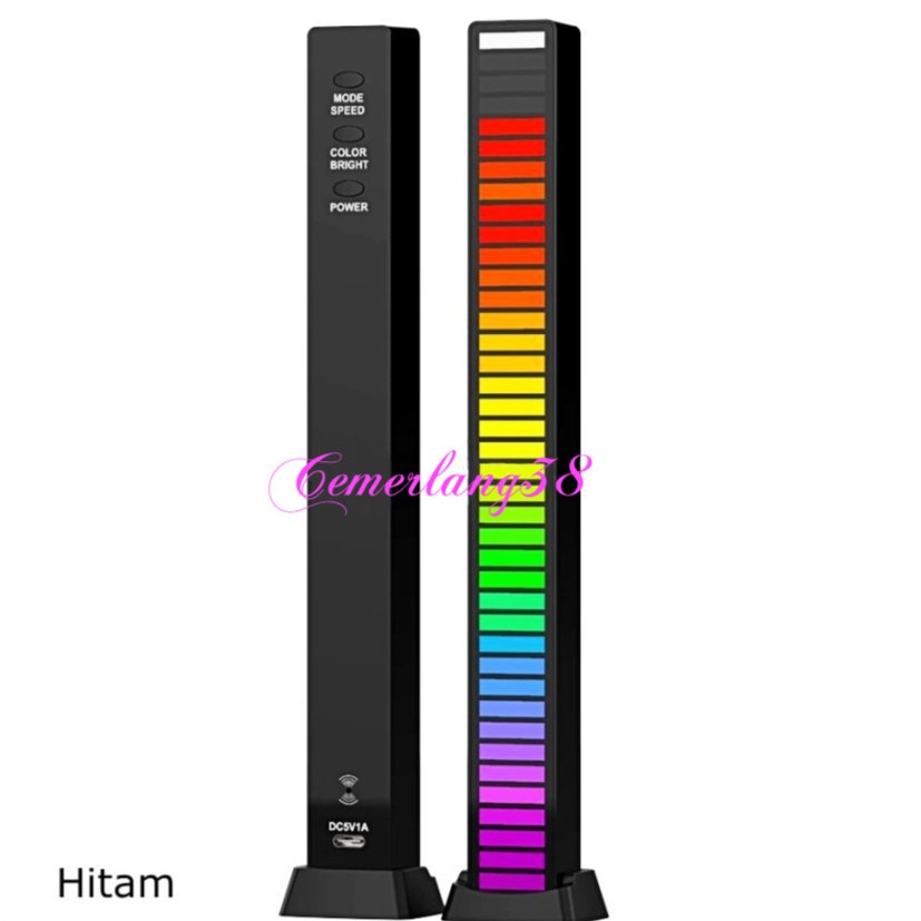 Lampu LED RGB Voice Sound Control Audio Spectrum Indicator Bar Rythm Hitam