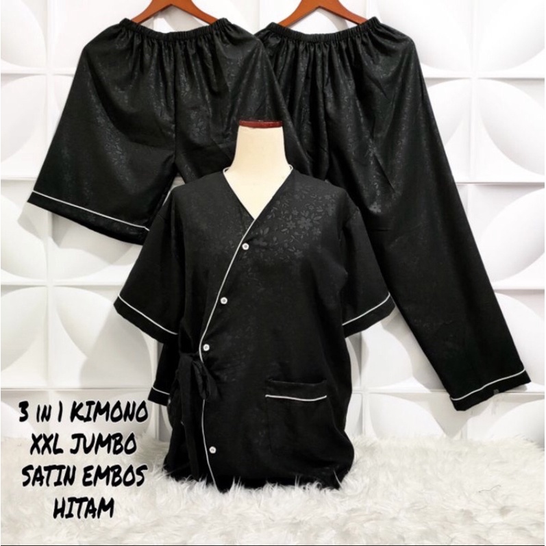 BAJU TIDUR KIMONO 3IN1 JUMBO SATIN EMBOS