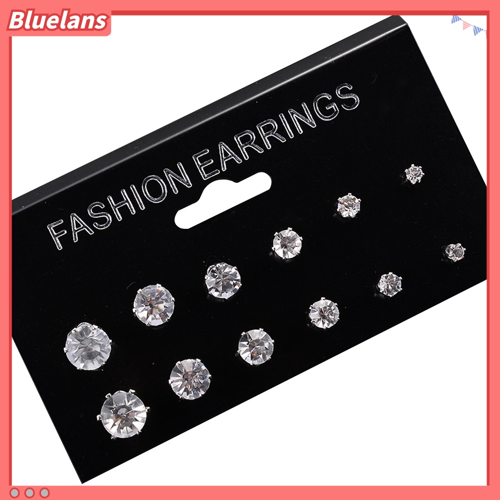 Bluelans 12/6 Pairs Classic Rose Shape Cubic Zirconia Stud Earrings Women Jewelry Set