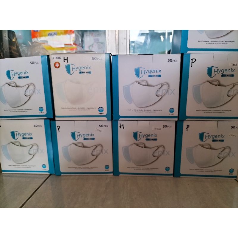 masker duckbill hygenix hitam dan putih 1 box 50 pcs