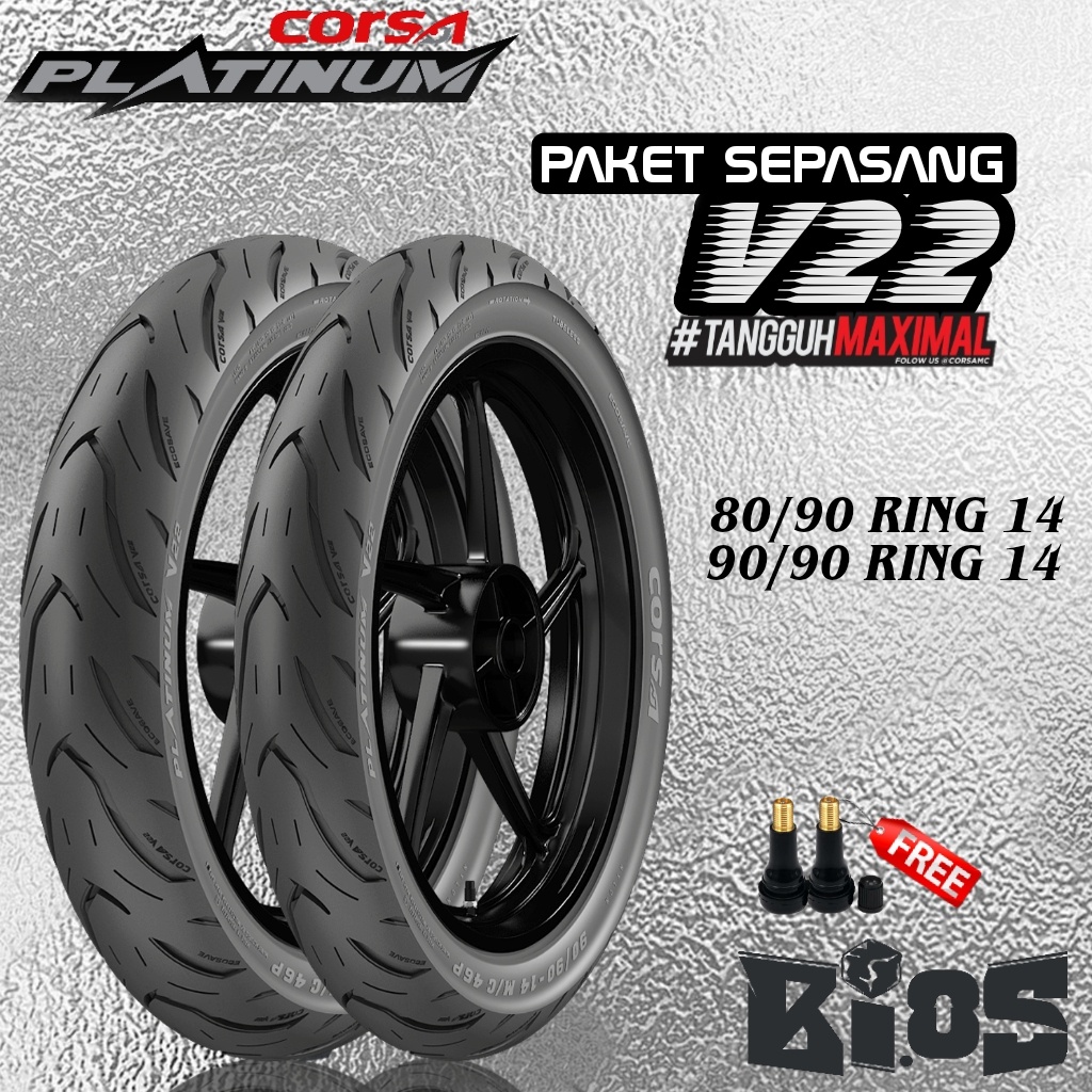 PAKET SEPASANG BAN CORSA V22 80/90 - 90/90 RING 14 TUBELESS BAN MATIC MIO BEAT VARIO