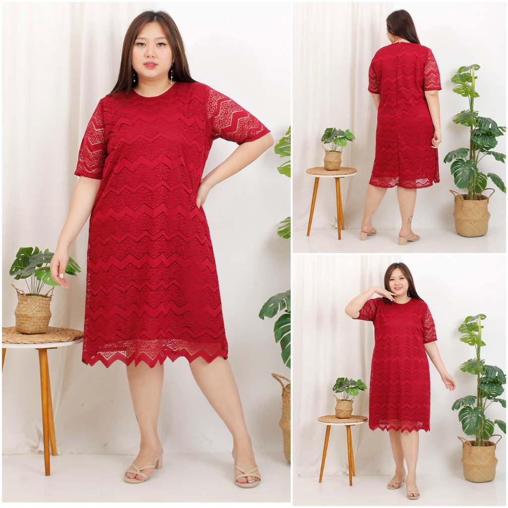 (XXL Jumbo) Dress Ivana Big Size Brukat Malika Jumbo / Dres Brokat XXL / Dress Bigsize XL Malika / Dress Brokat / Dress Natal Imlek / Dress Gereja / Dress Murah