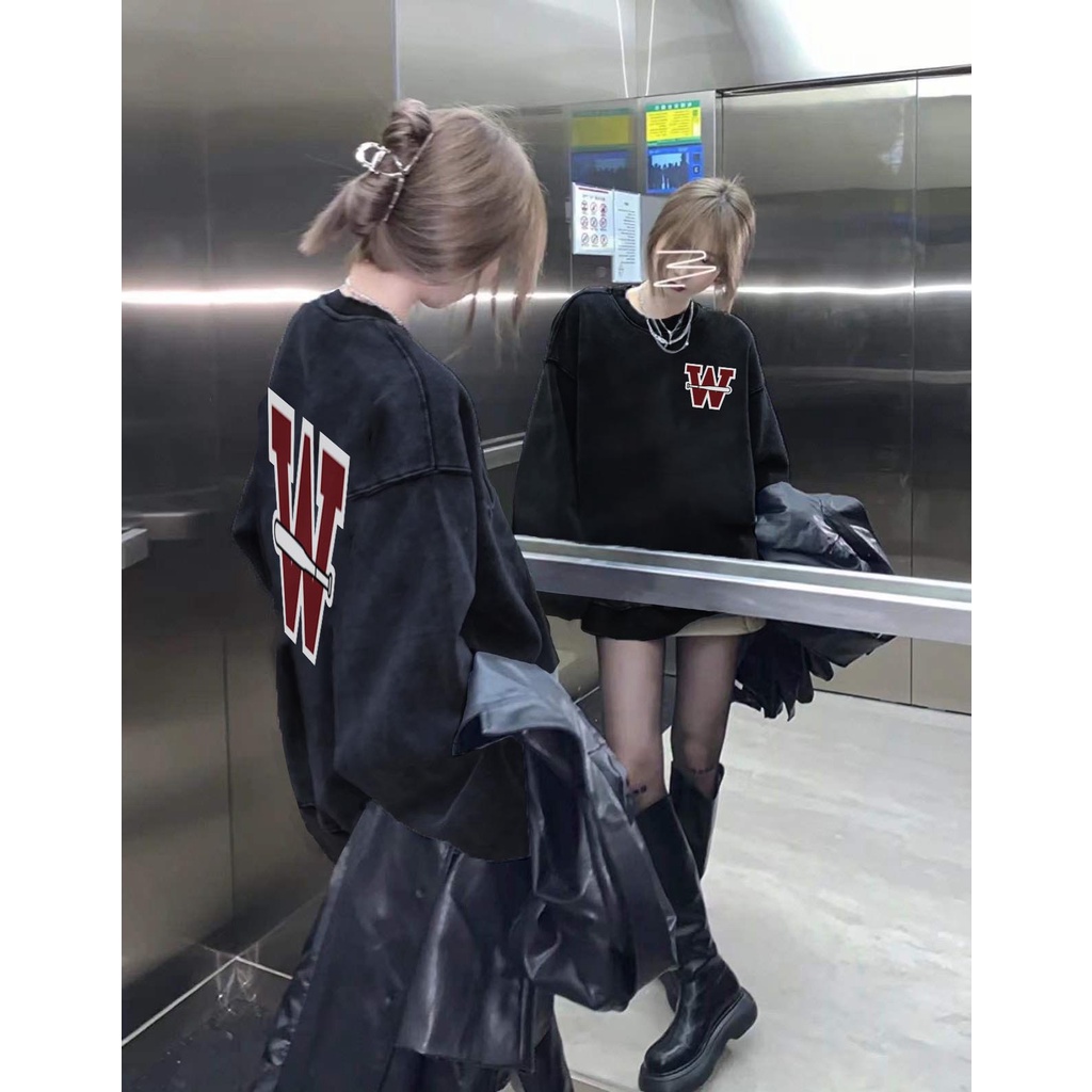 Sweater Lengan Panjang Baseball Big W Korean Style/Hoodie Oversize/Baju Wanita/Switer Wanita