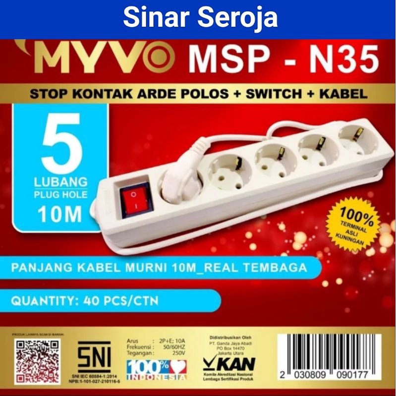 Stop Kontak Kabel 10 Meter 10M 5 Lubang MYVO SNI