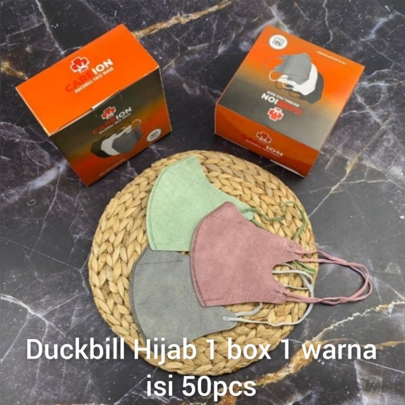 ENZ ® Masker Duckbill Hijab CAREION 3 Ply Masker Duckbill CAREION Headloop Masker Hijab Duckbill Earlop isi 50pcs 1029