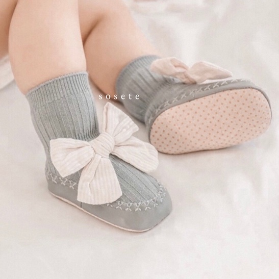 Little Sosete Bonita &amp; Bow Shoe Series - Kaos Kaki Bayi Bayi Pita Lucu Newborn Socks Kaus Baby Ribbon Photoshoot Antislip