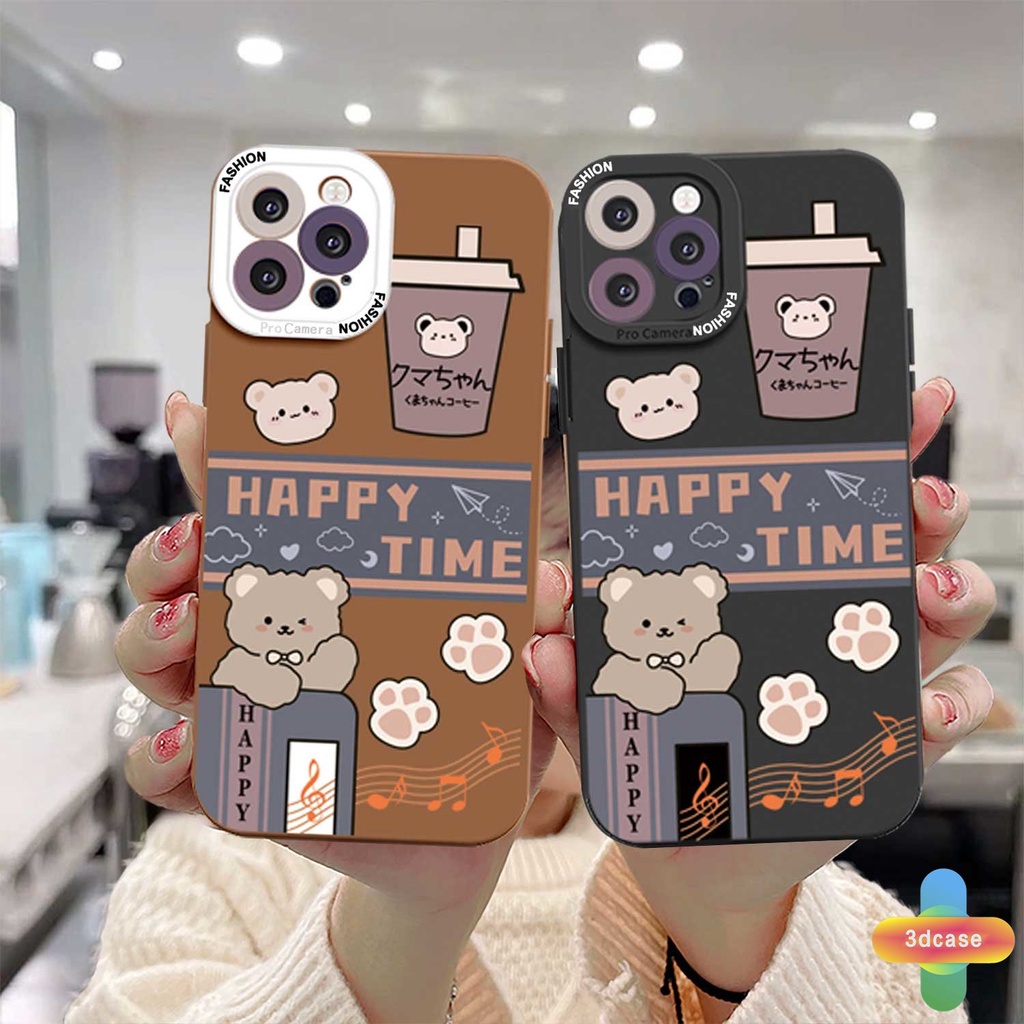 Cartoon Milk Tea Plaid Case Compatible For IPhone 11 12 13 PRO MAX 6 7 6S 8 Plus X XR XS MAX Se 2020 6SPlus 7Plus 6Plus 8Plus XSMAX Bear Diamond Lattice Case Shockproof Soft TPU Back Cover