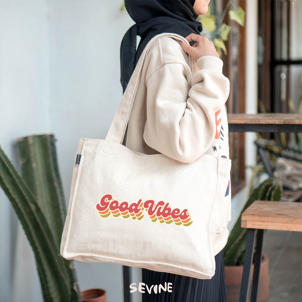 Sevine Totebag Kanvas Tas Wanita Tote Bag Dengan Kantong Laptop Kuliah Sekolah Kerja Quotes Aesthetic - KE