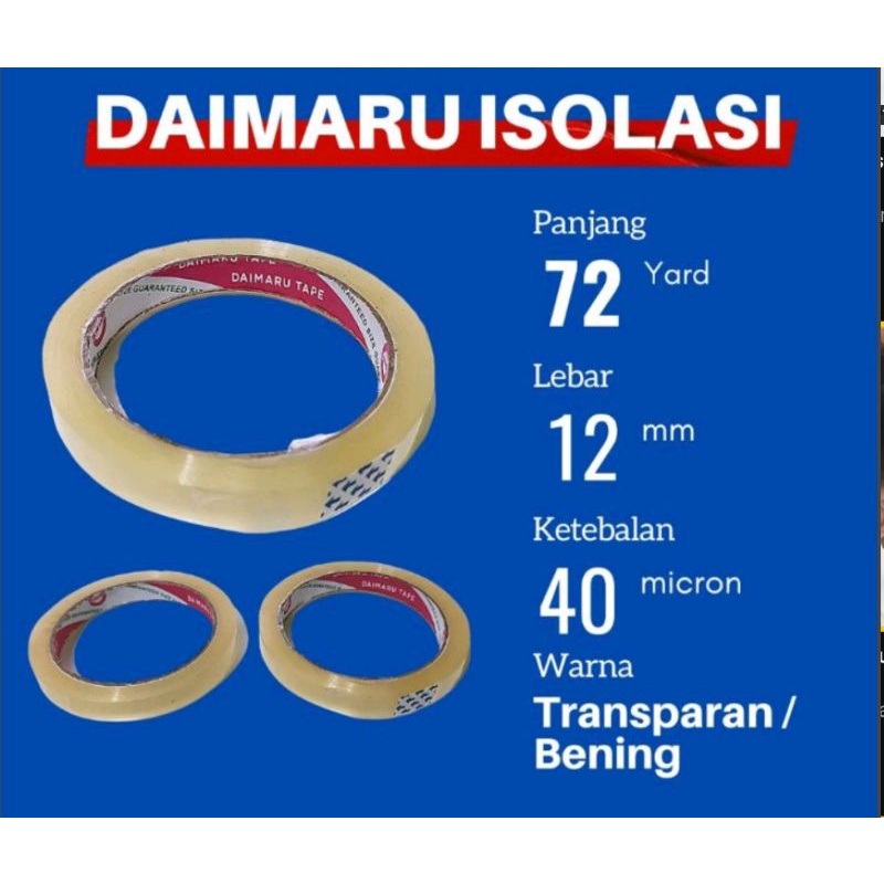 

Isolasi Lakban Plakban Daimaru Nachi 168 Tape Isolasi Selotip Bening Coklat 1/2 inch / 12 mm x 72 Yard / 48 mm 100 Yard