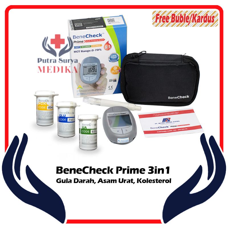 BeneCheck Prime | Alat Cek Darah 3in1 | Glucose Cholesterol Uric Acid