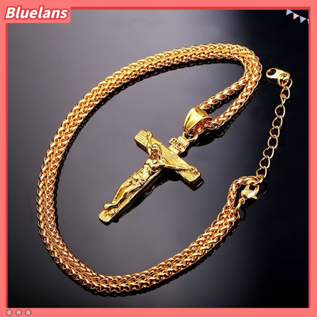 Bluelans Men Necklace Jesus Cross Dangle Anti Rust Stainless Steel Jesus Pendant Necklace Jewelry