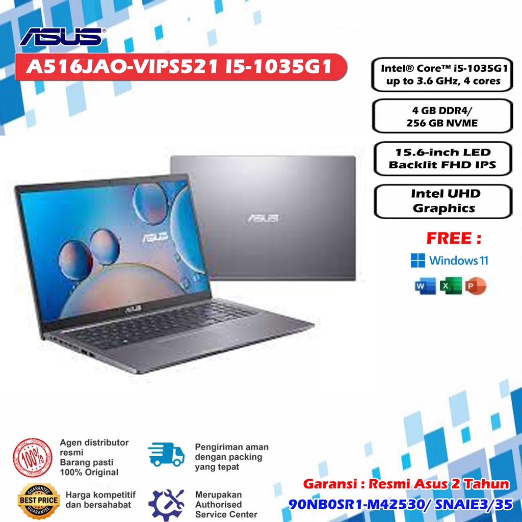 LAPTOP ASUS A516JAO-VIPS522 I5-1035G1/4GB/256NVME