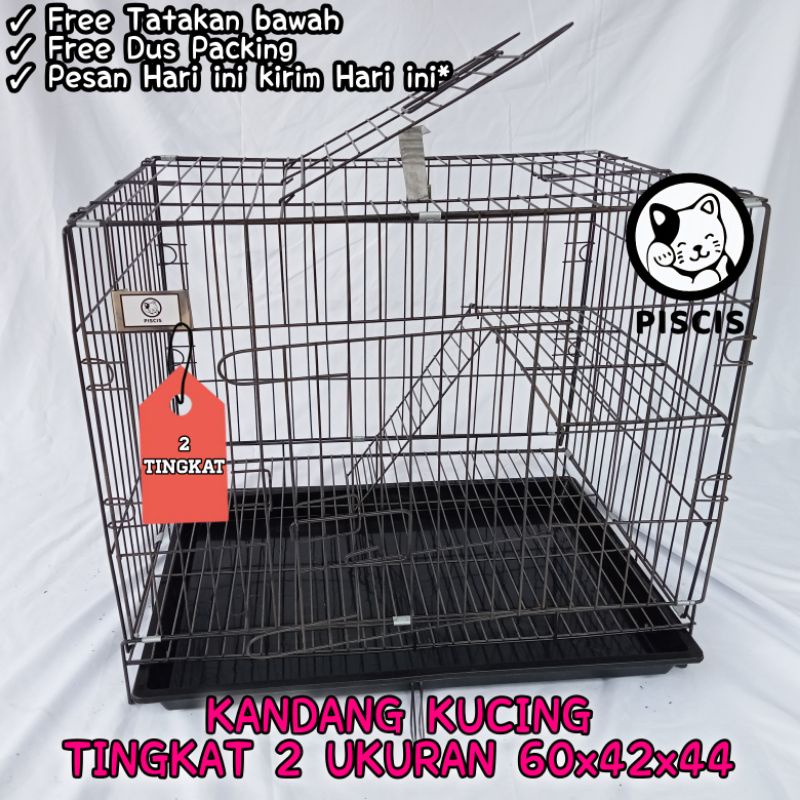 KANDANG KUCING MURAH 2 TINGKAT SIZE L 60x42x44 Kandang Besi Lipat