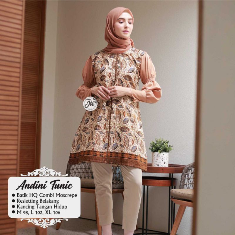 ATASAN TUNIK BAJU BATIK ANDINI BLOUSE MUSLIM BATIK REMAJA BAJU KERJA BATIK SERAGAM WANITA