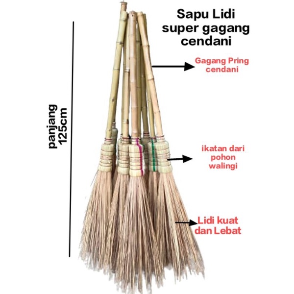 Sapu lidi super gagang Pring cendani bambu kuat original