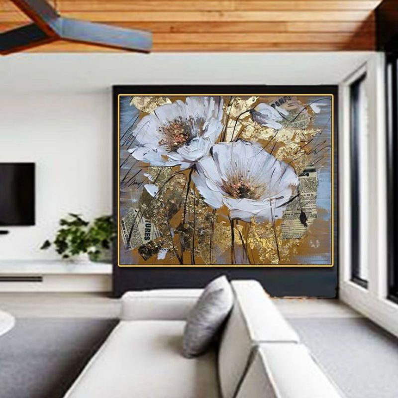 Hiasan dinding cetak gambar bunga estetik plus bingkai