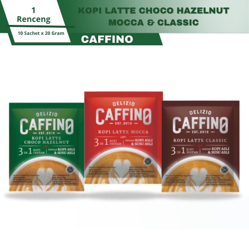 

Caffino Kopi Latte Classic, Kopi Latte Choco Hazelnut, Kopi Latte Mocca 1 Renceng Isi 10 Sachet