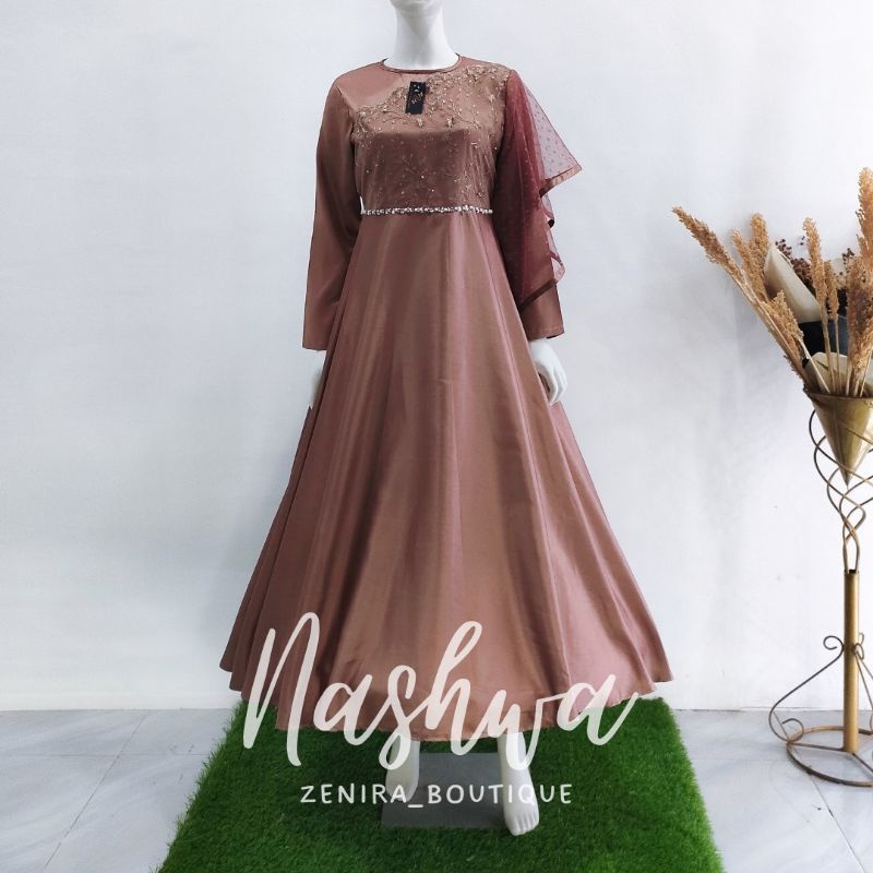 NASHWA DRESS brokat tulle bordir payet tulle dot/ baju pesta remaja / prewedding / wisuda / gamis kondangan / couple / tersedia ukuran kecil hingga jumbo