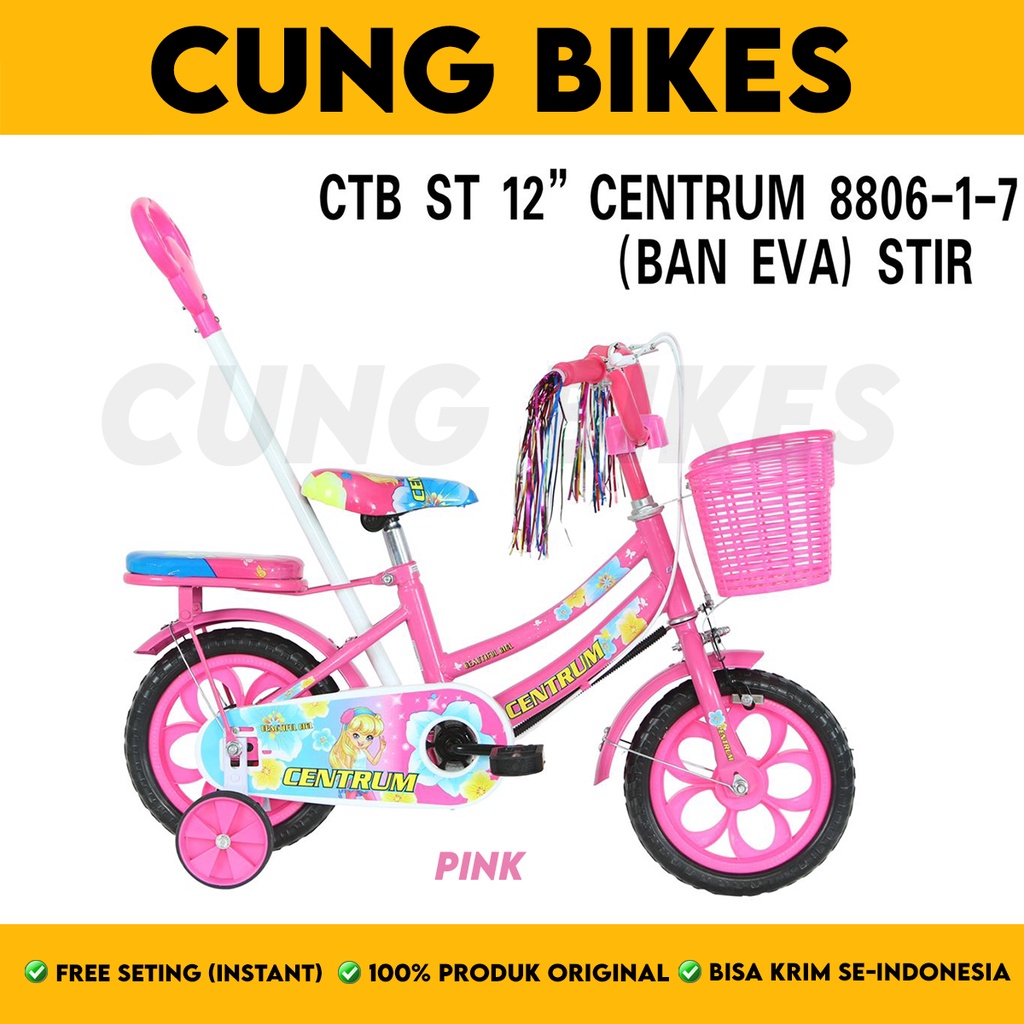 Sepeda Anak Perempuan mini ukuran 12 Inch Centrum CT 8806 stir dorongan