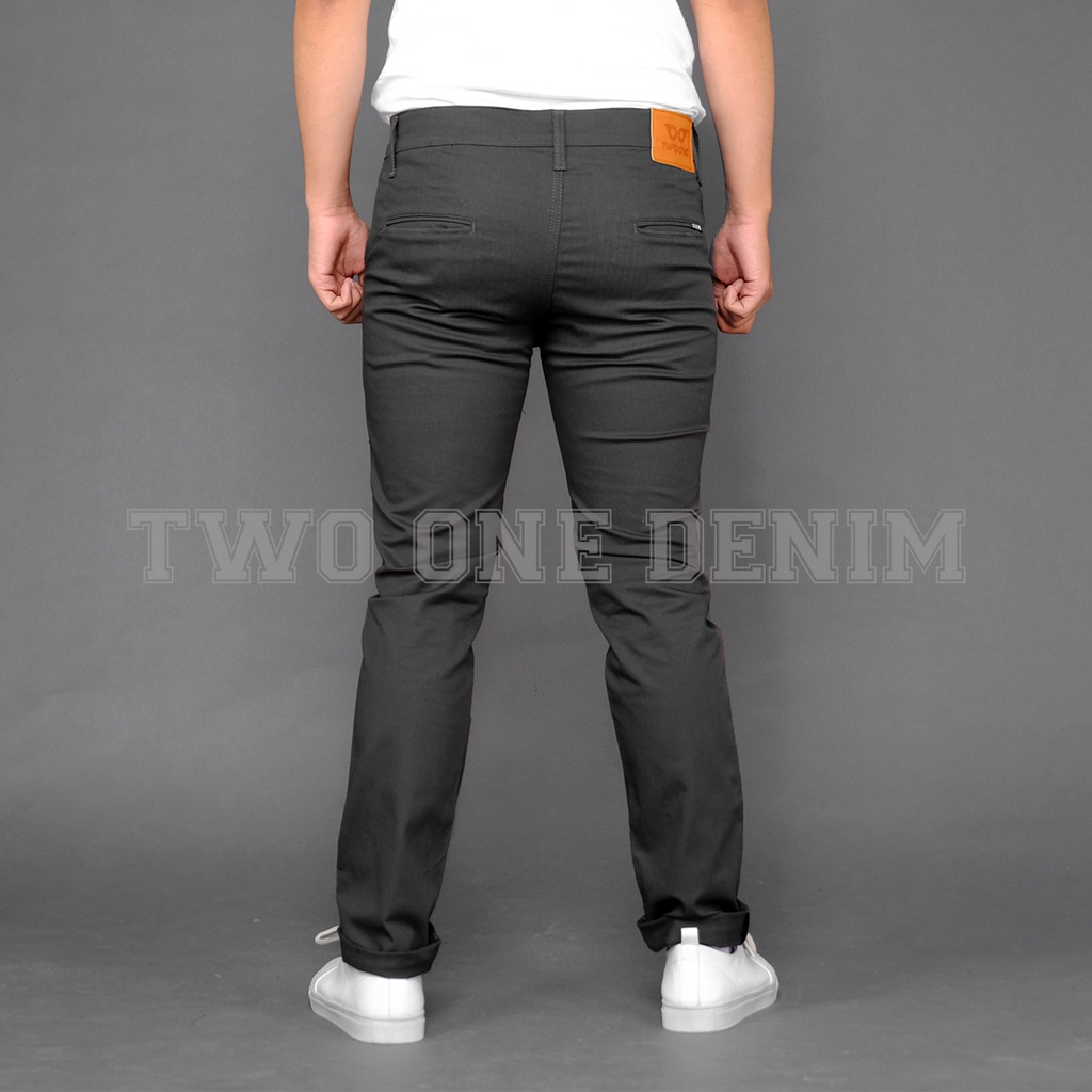 TWO ONE - Celana Chinos Panjang Pria Slim Fit Abu Tua