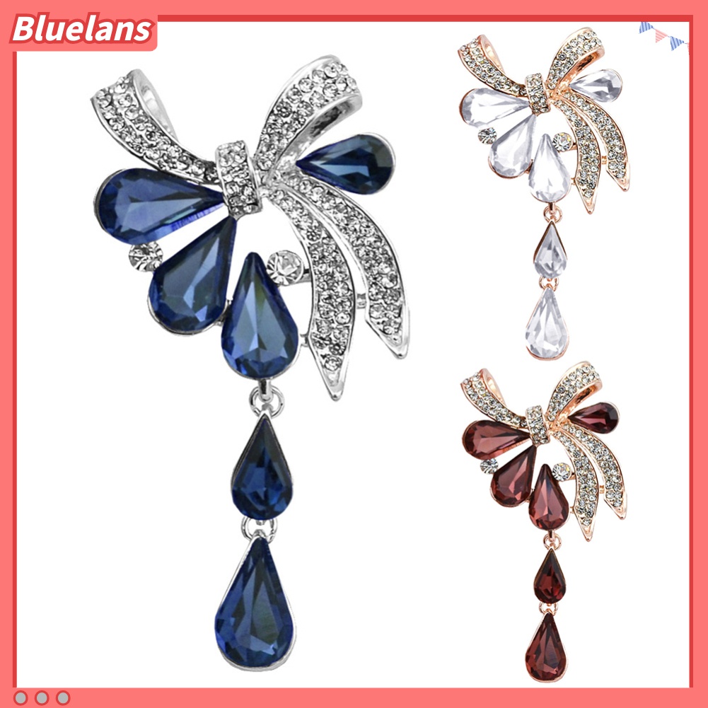 Bros Pin Bentuk Pita Bahan Alloy Aksen Berlian Imitasi Untuk Aksesoris Dress Scarf Wanita