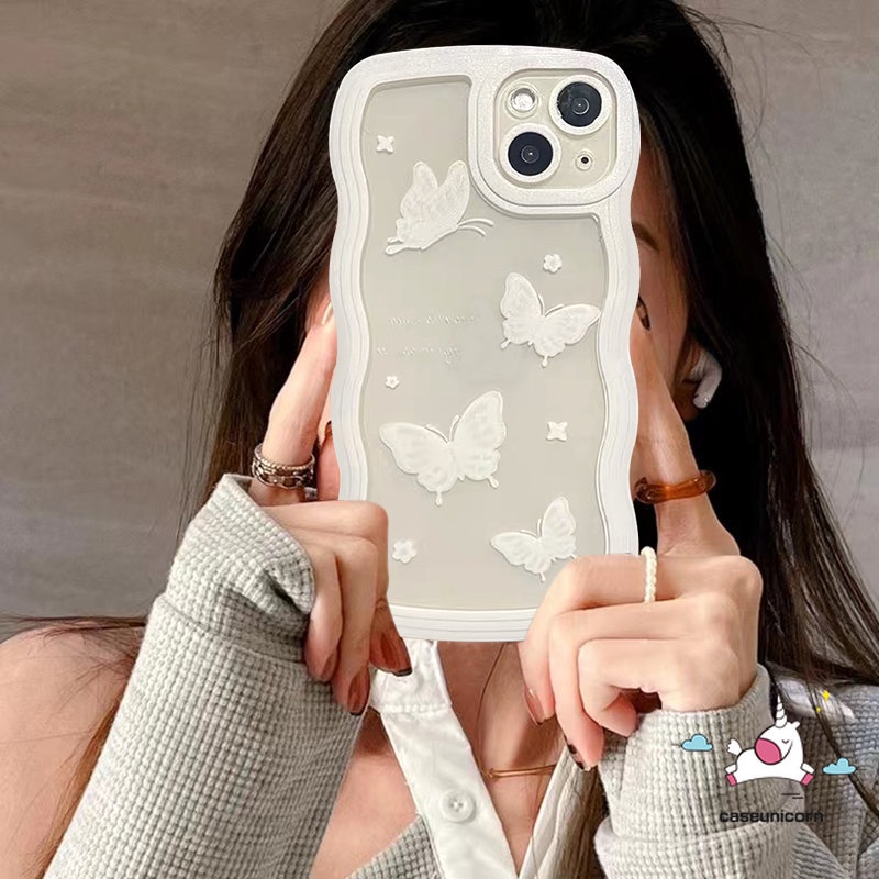 Case Oppo A17 A95 A57 A78 A15 A77s A5s A17K A7 Reno 8T 8 6 A16 A12 A55 A3s A16K A77 A1K A96 A53 A9 A5 A54 A74 A76 F9 A16E A16s A12E A52 A3 Fantasy Butterfly Soft Wavy Edge Sarung