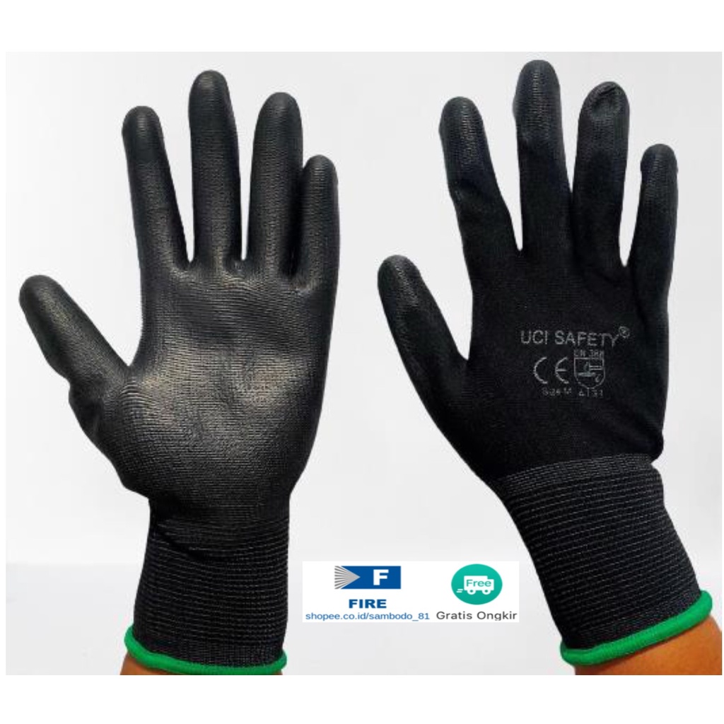Sarung Tangan Static Multi Purpose Polyurethane Kerja Palmfit Safety Gloves Security Dilapisi Karet Industri Pabrik Uci Safety Motor Bengkel otomotif Bagunan Coating Karet Pengaman kerja Packing