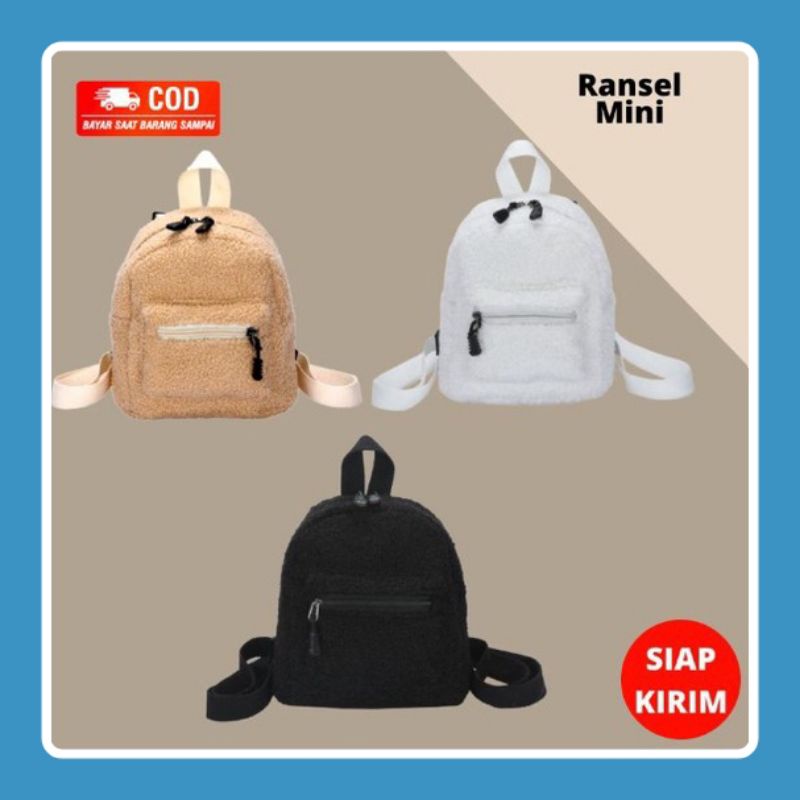 EMOEMO-Tas Ransel Mini Bulu Halus Wanita Remaja Tas Backpack Perempuan Anak Fashion Korea Trend