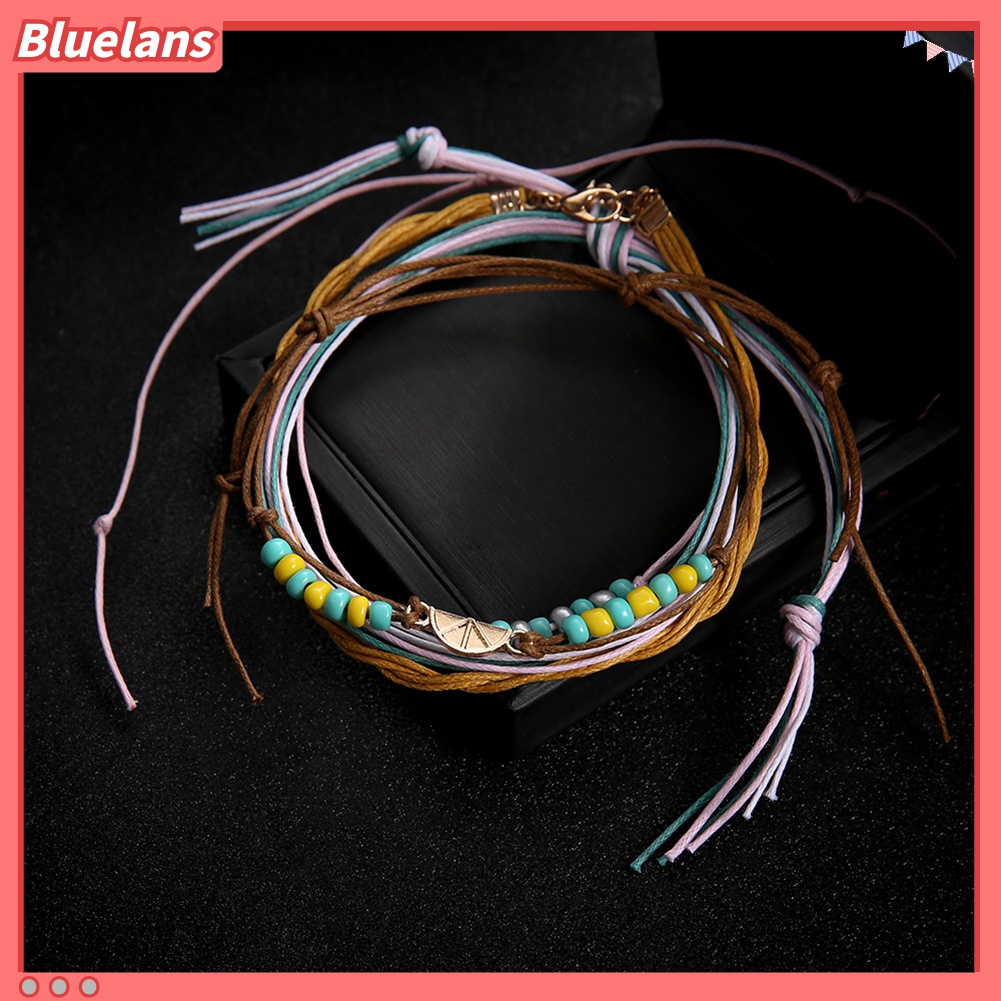 4pcs / Set Gelang Kaki Multilayer Aksen Manik-Manik Warna-Warni Untuk Pantai