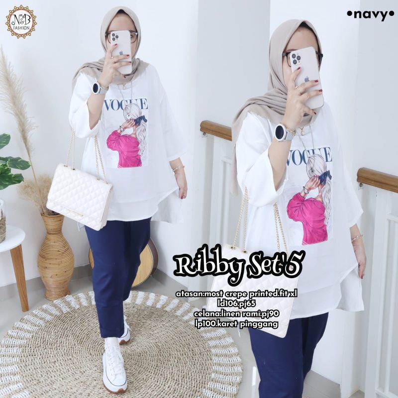 RIBBY SET | SETELAN MOSCREPE PRINTING TERMURAH