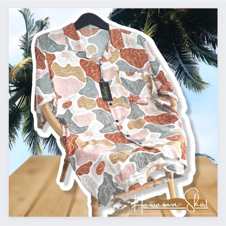 Kemeja Aloha Outer Bahan Rayon Lengan Pendek Pria Wanita Motif Abstrak Jumbo