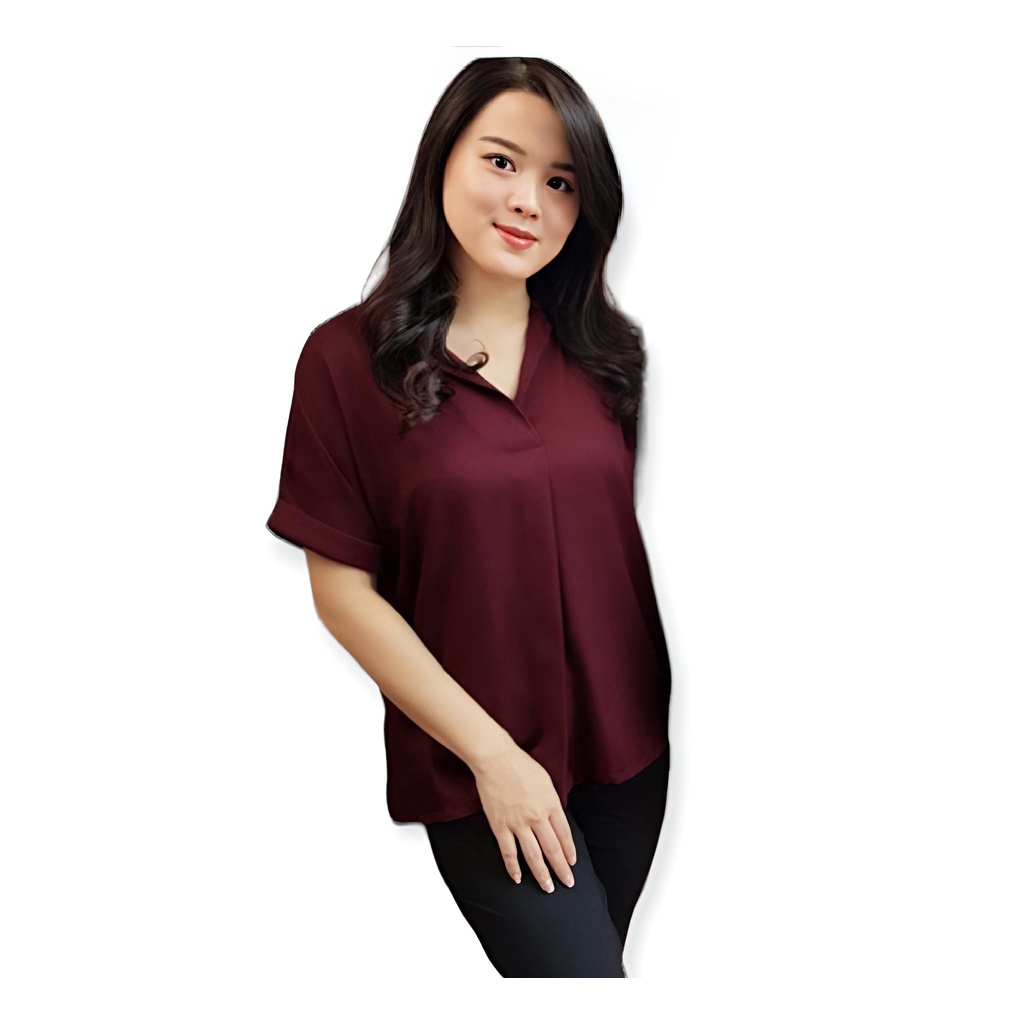 Hagia Clt- Blouse kemeja polos atasan wanita lengan pendek terbaru